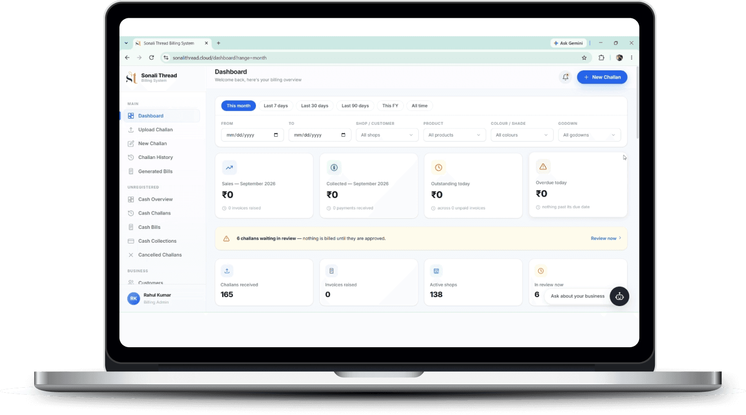 AI-powered ERP dashboard on a laptop